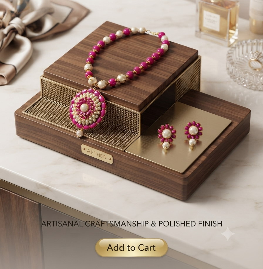 Pink Pearl Floral Jewellery Set – Necklace & Earrings