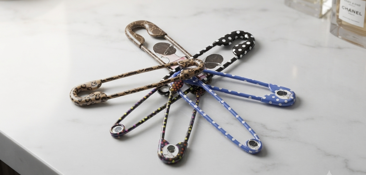 Printed Safety Pin Style Hair Clip – Set of 5