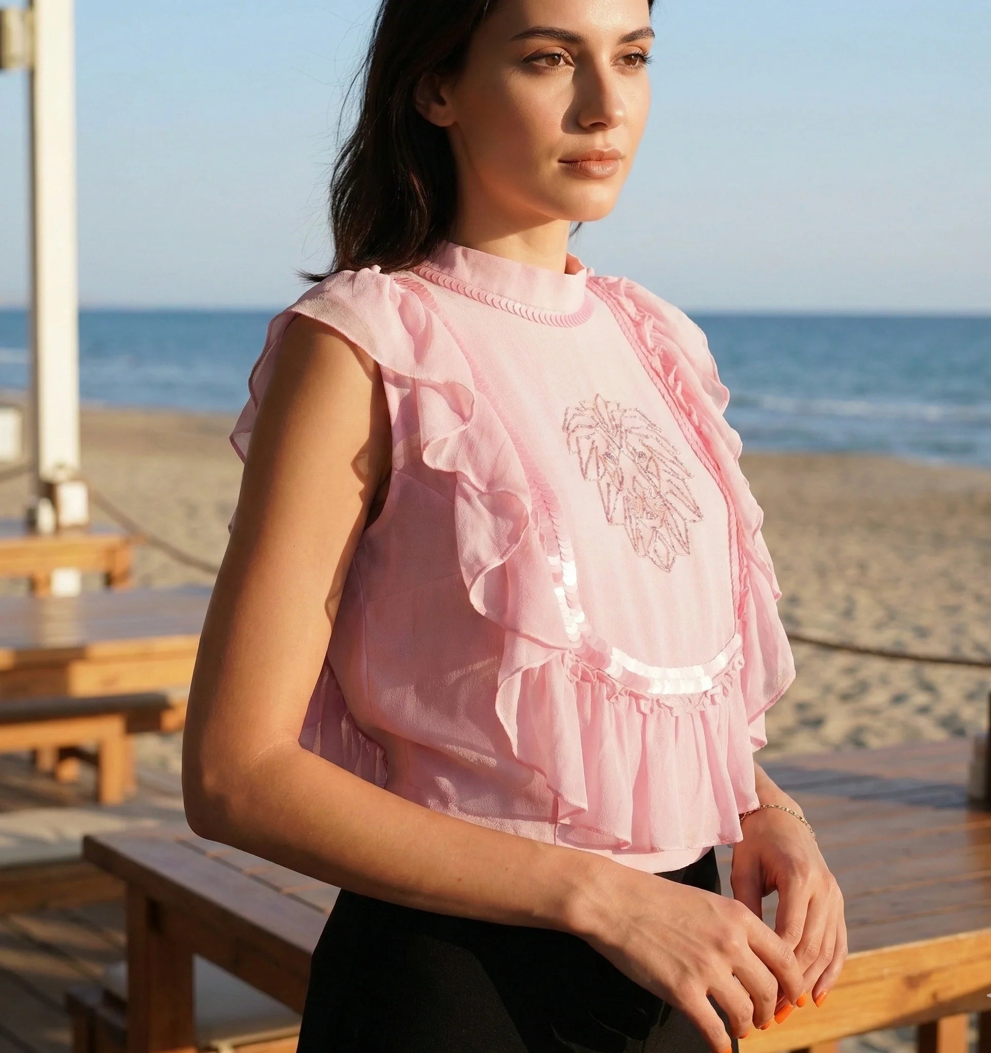 Crop Top with Hand Embroidered Tiger Motif-0