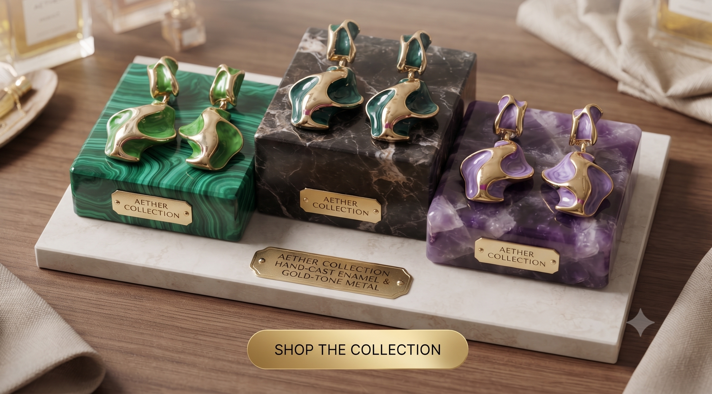 Aether Collection – Abstract Sculptural Enamel & Gold Drop Earrings