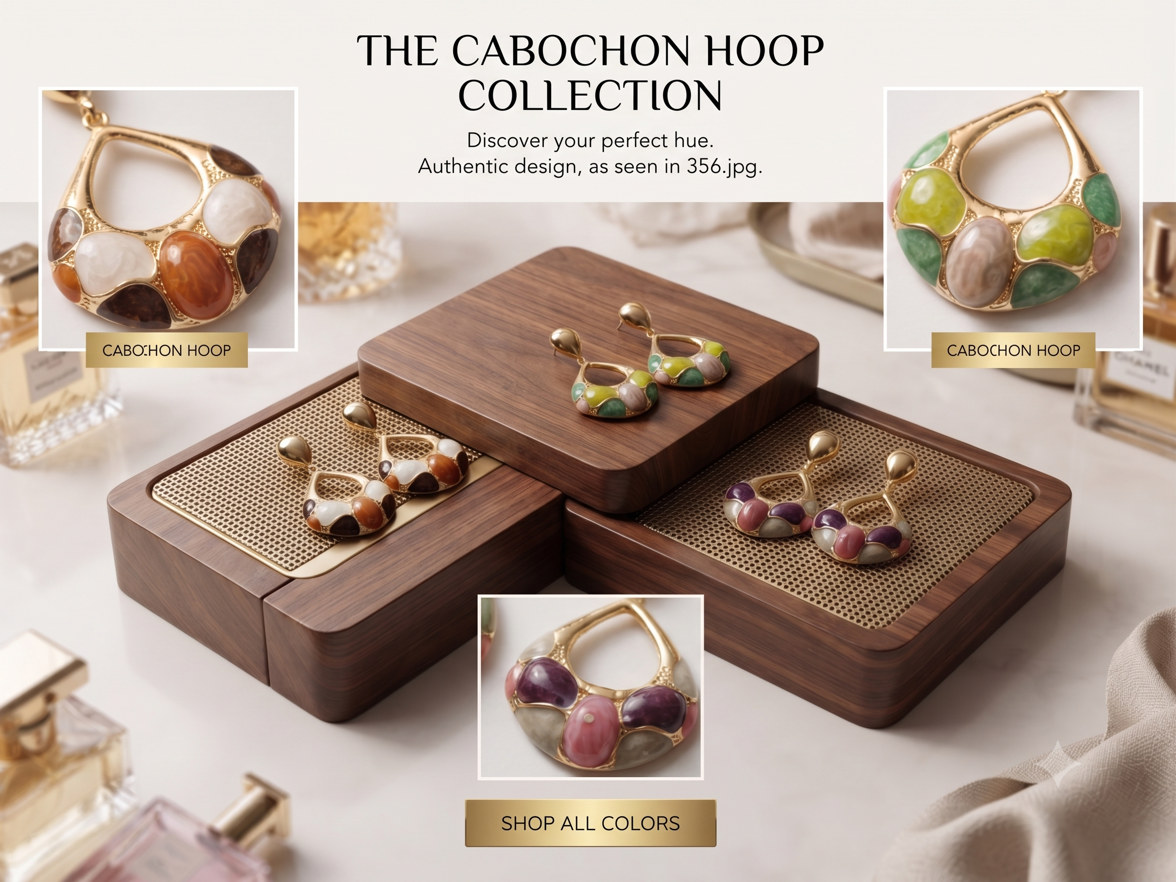 Gold Dome Stud & Mosaic Enamel Teardrop Hoop Drop Earrings