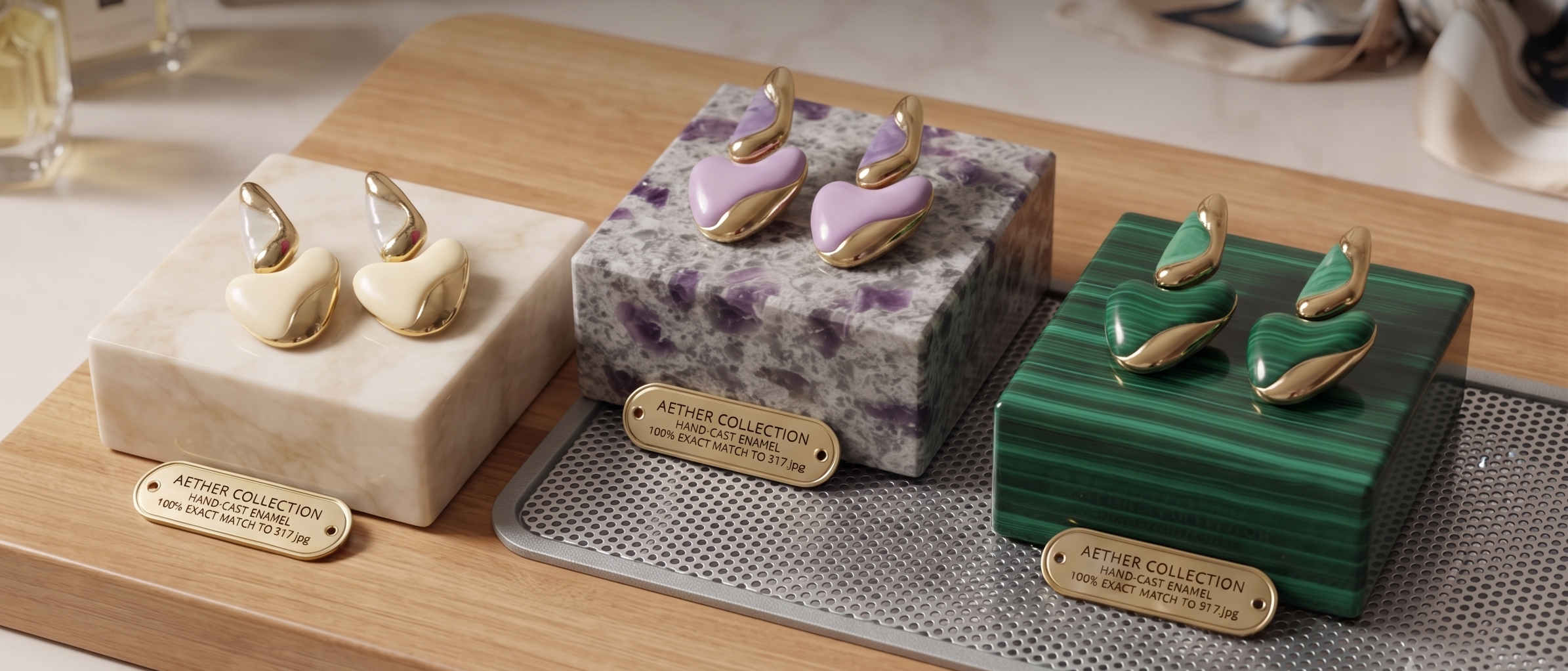 Sculptural Gold & Enamel Heart Drop Earrings