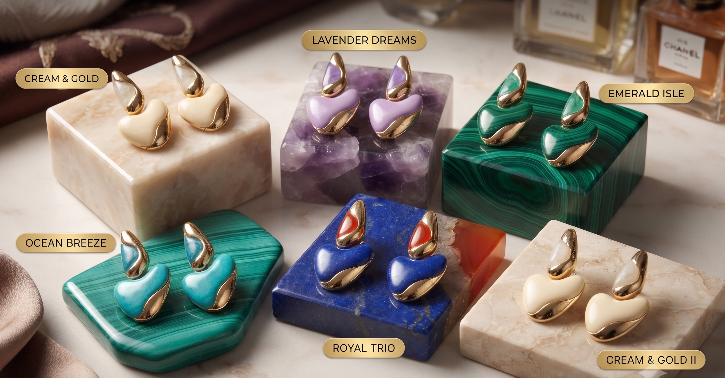 Sculptural Gold & Enamel Heart Drop Earrings