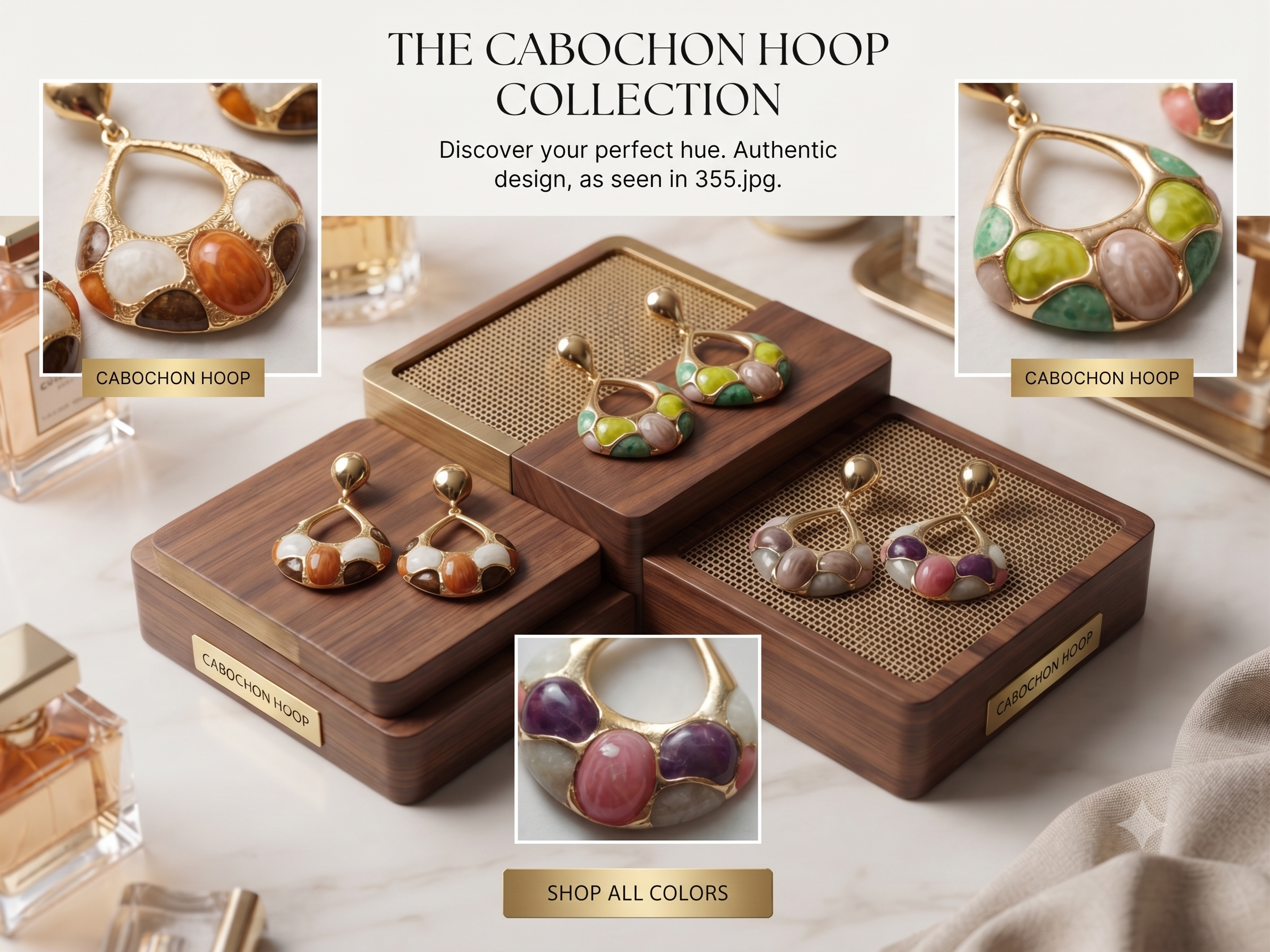 Gold Dome Stud & Mosaic Enamel Teardrop Hoop Drop Earrings