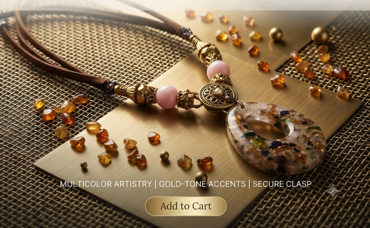 Aether Collection – Amber Resin Teardrop & Antique Gold Bead Pendant Necklace