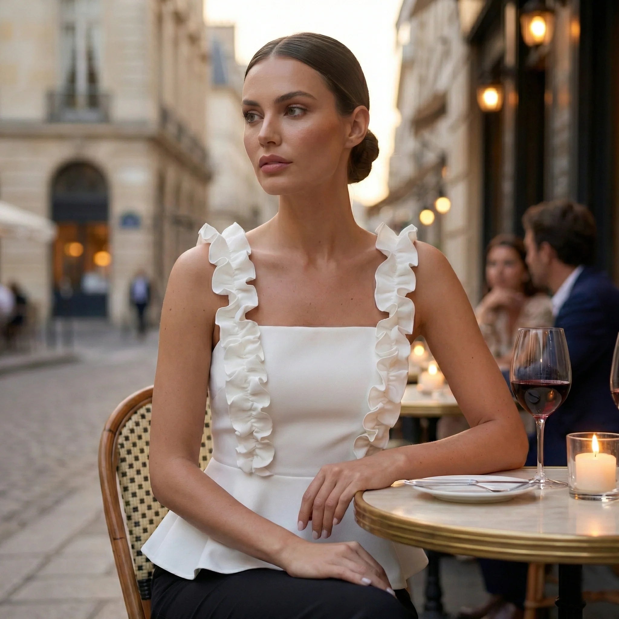 White Peplum Top with Ruffle Straps-1