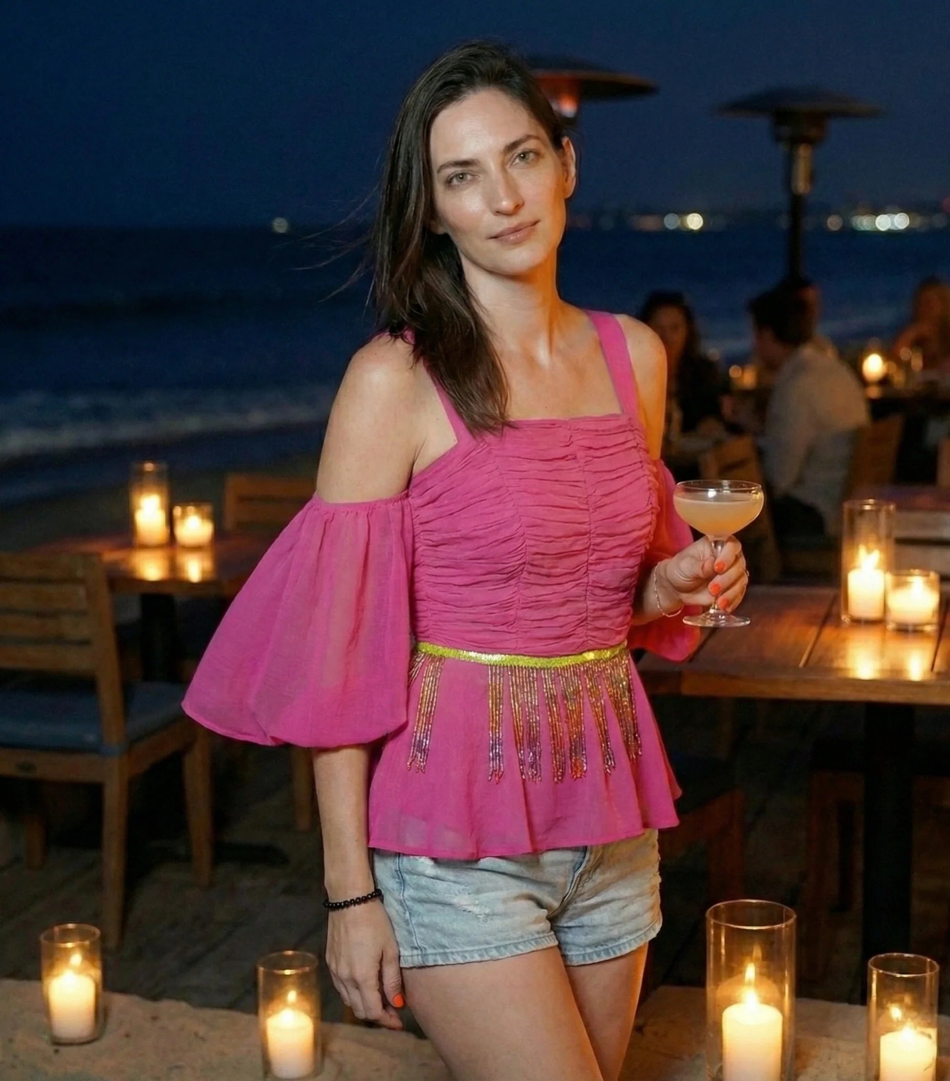 Hot Pink Peplum Top with Sequin Embroidery-3