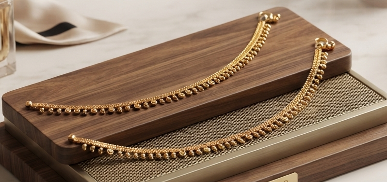 Gold-Plated Ball Bead Chain Anklet Payal – Set of 2