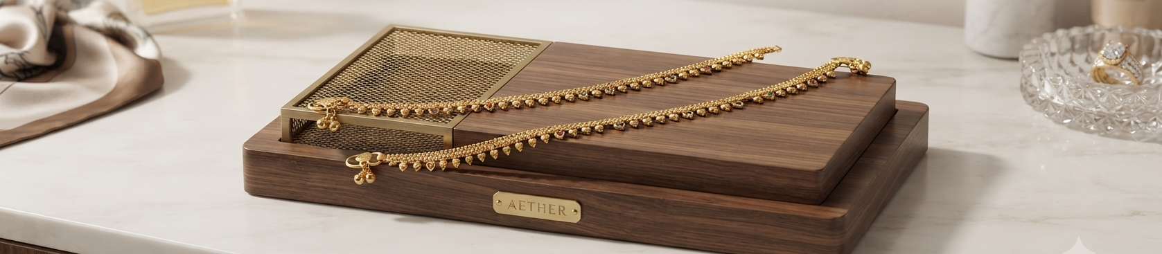Aether Collection – Gold-Plated Double Strand Heart Charm Anklet Payal – Set of 2