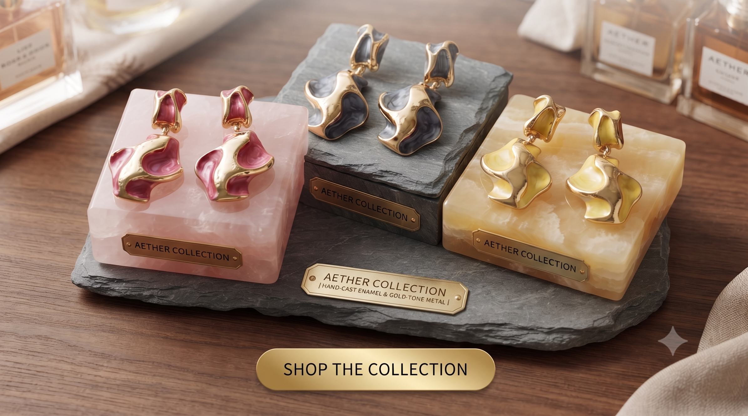 Aether Collection – Abstract Sculptural Enamel & Gold Drop Earrings