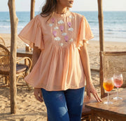 Hot Air Balloon Embroidered Frill Top in Georgette-0