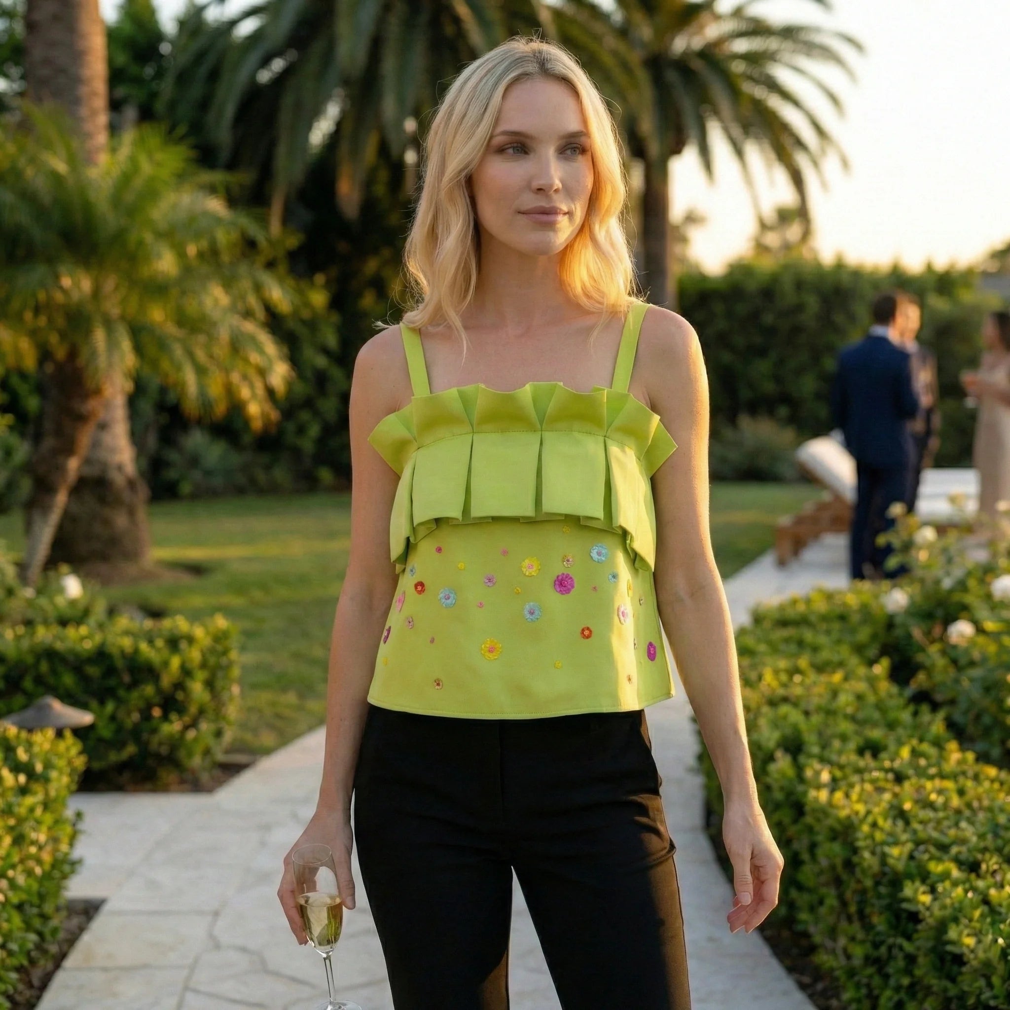 Embroidered Sleeveless Ruffle Top-4