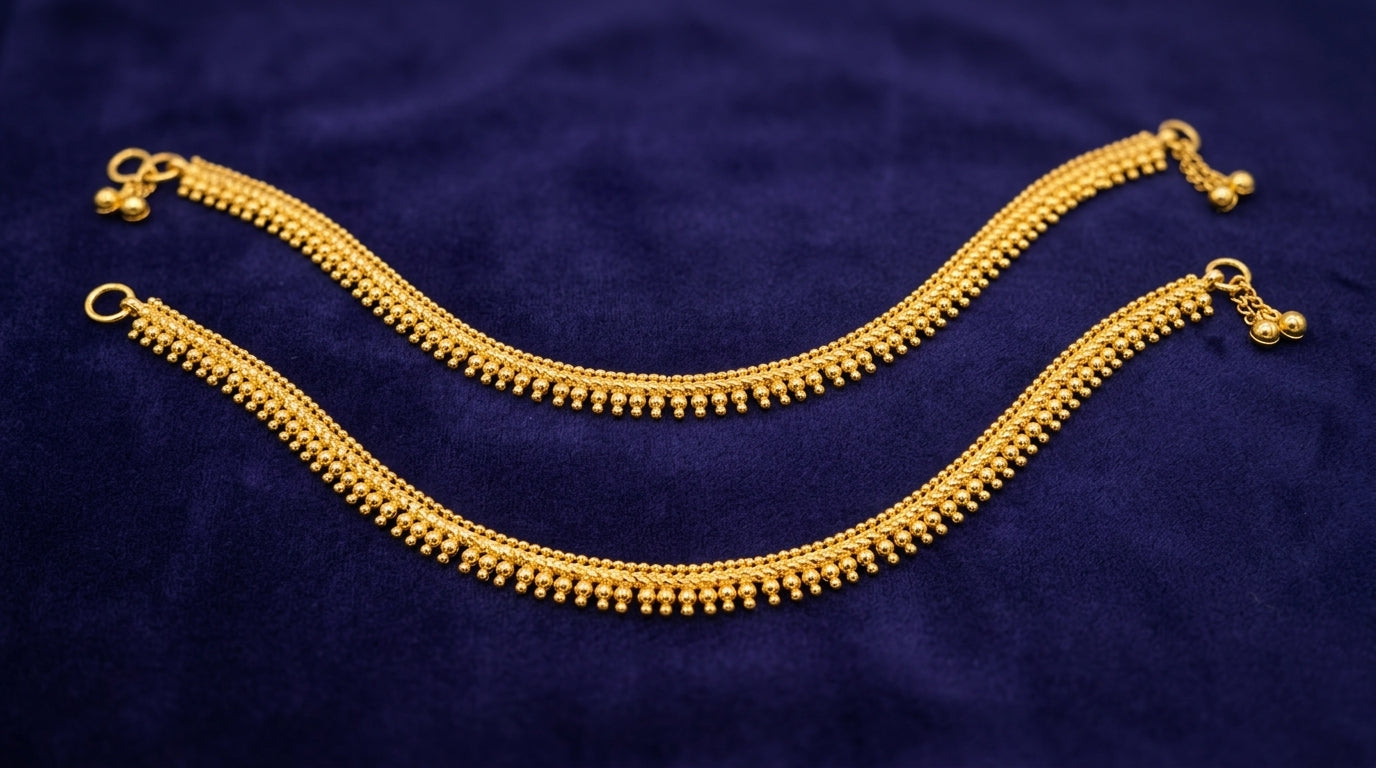 Traditional Gold-Tone Beaded Payal – Anklets with Ghungroo Bells (Set of 2)