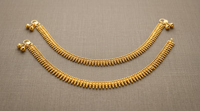Traditional Gold-Tone Beaded Payal – Anklets with Ghungroo Bells (Set of 2)