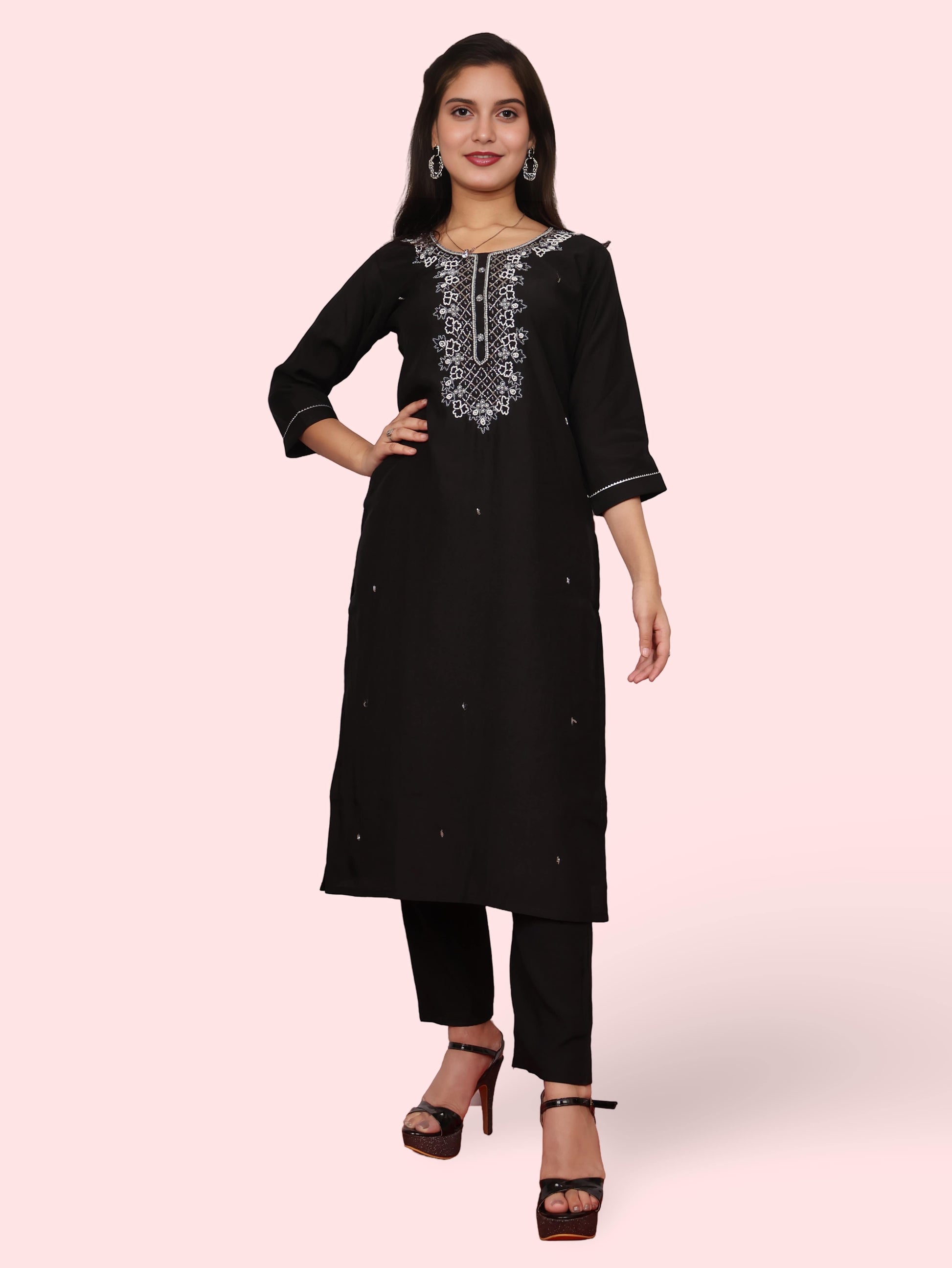 Woman Straight Suit Set with Pant-Dupatta-4