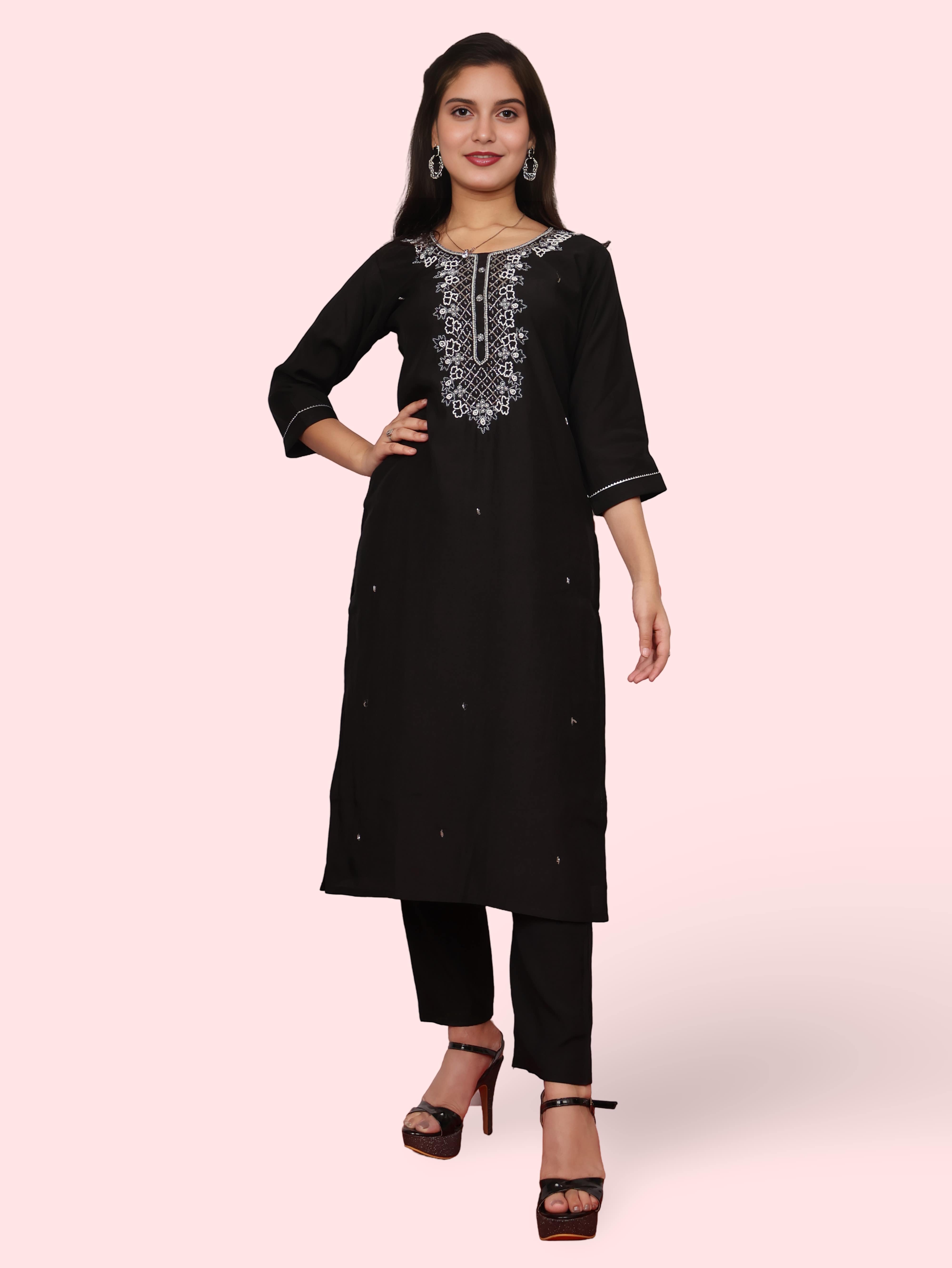 Woman Straight Suit Set with Pant-Dupatta-4