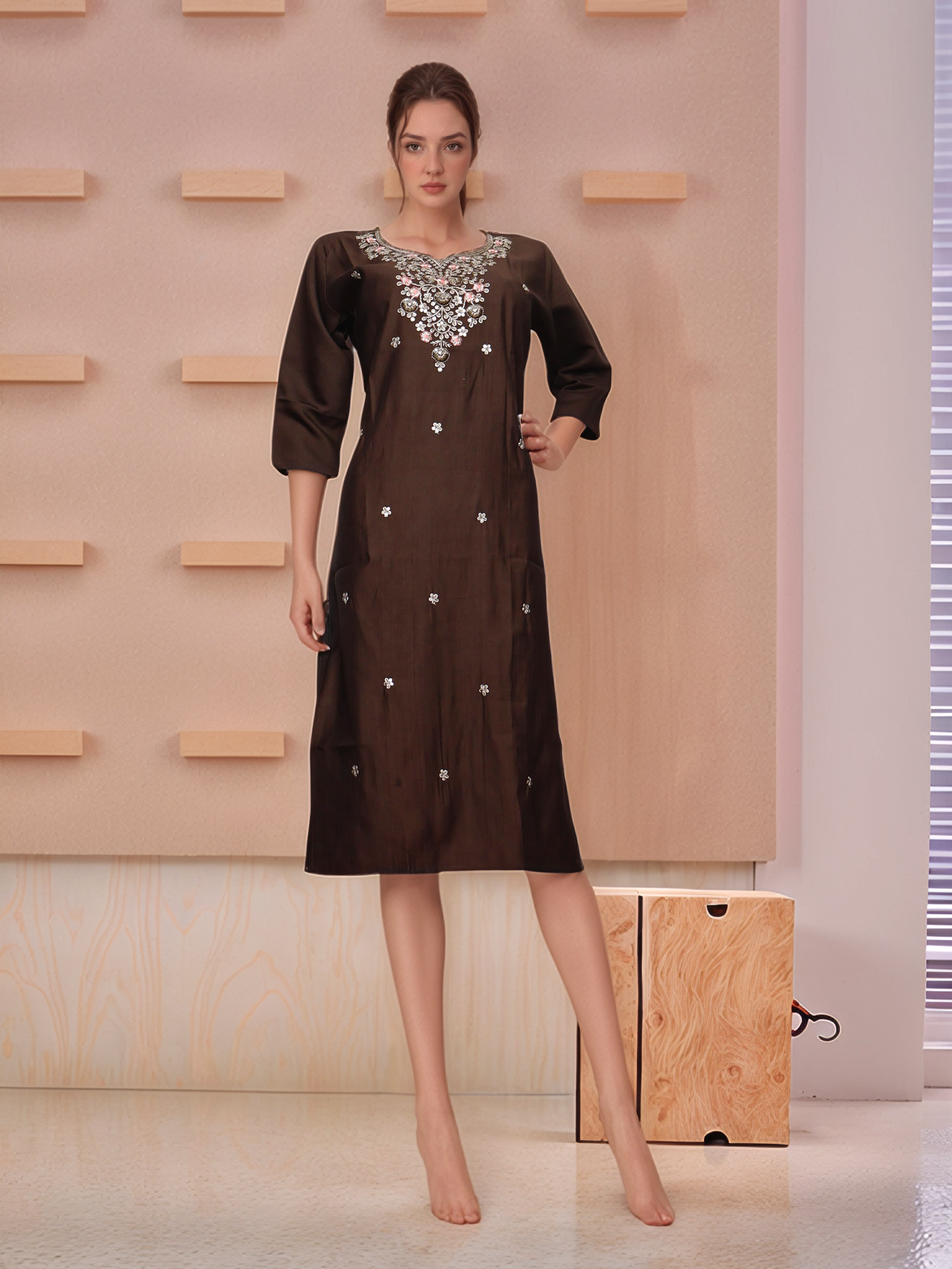 Cotton Kurti with Beautifully Embroidered Neckline-0
