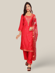 Vatican Silk Embroidered Straight Kurti with Pants and Dupatta-0