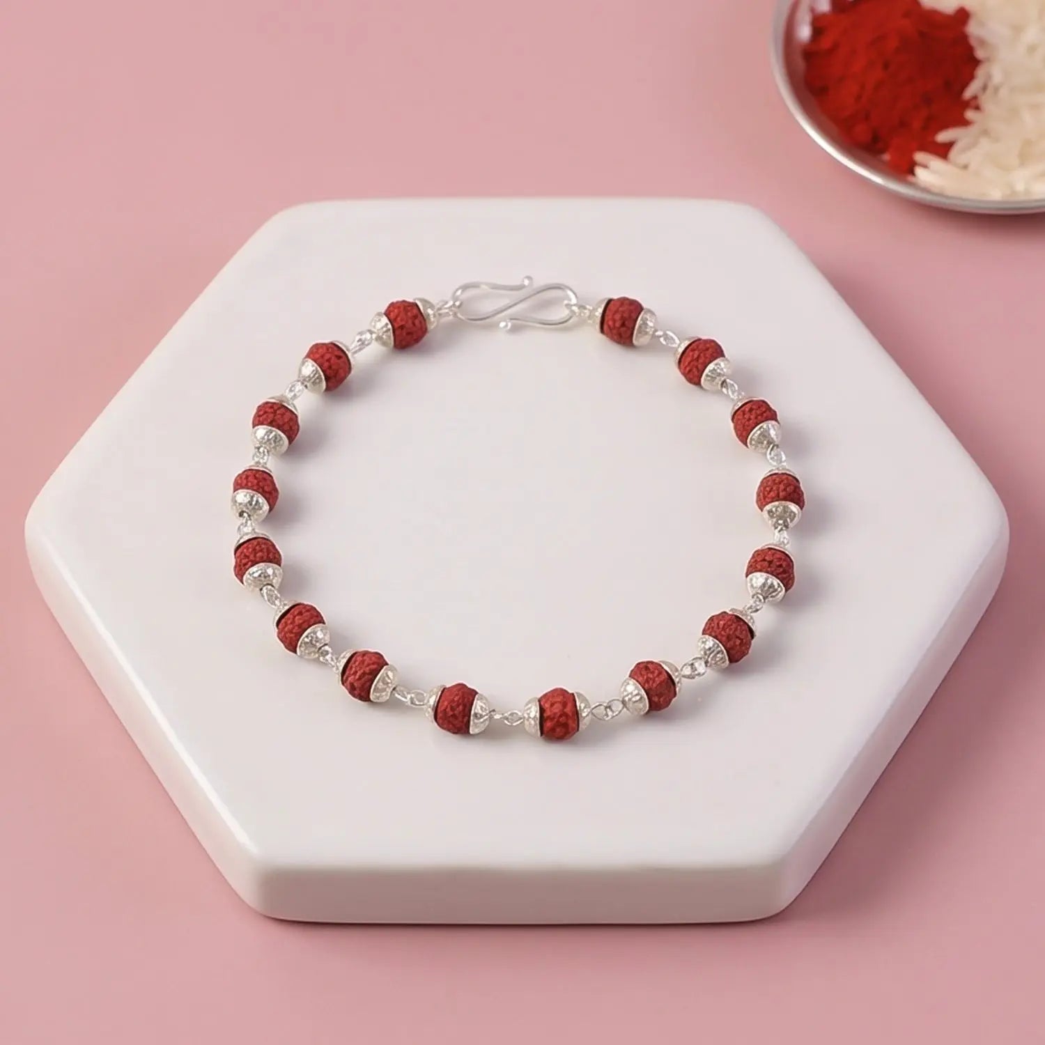 Rudraksha Bead Bracelet Rakhi Silver-plated Cap Beads Rakhi For Brother (1 Pc)