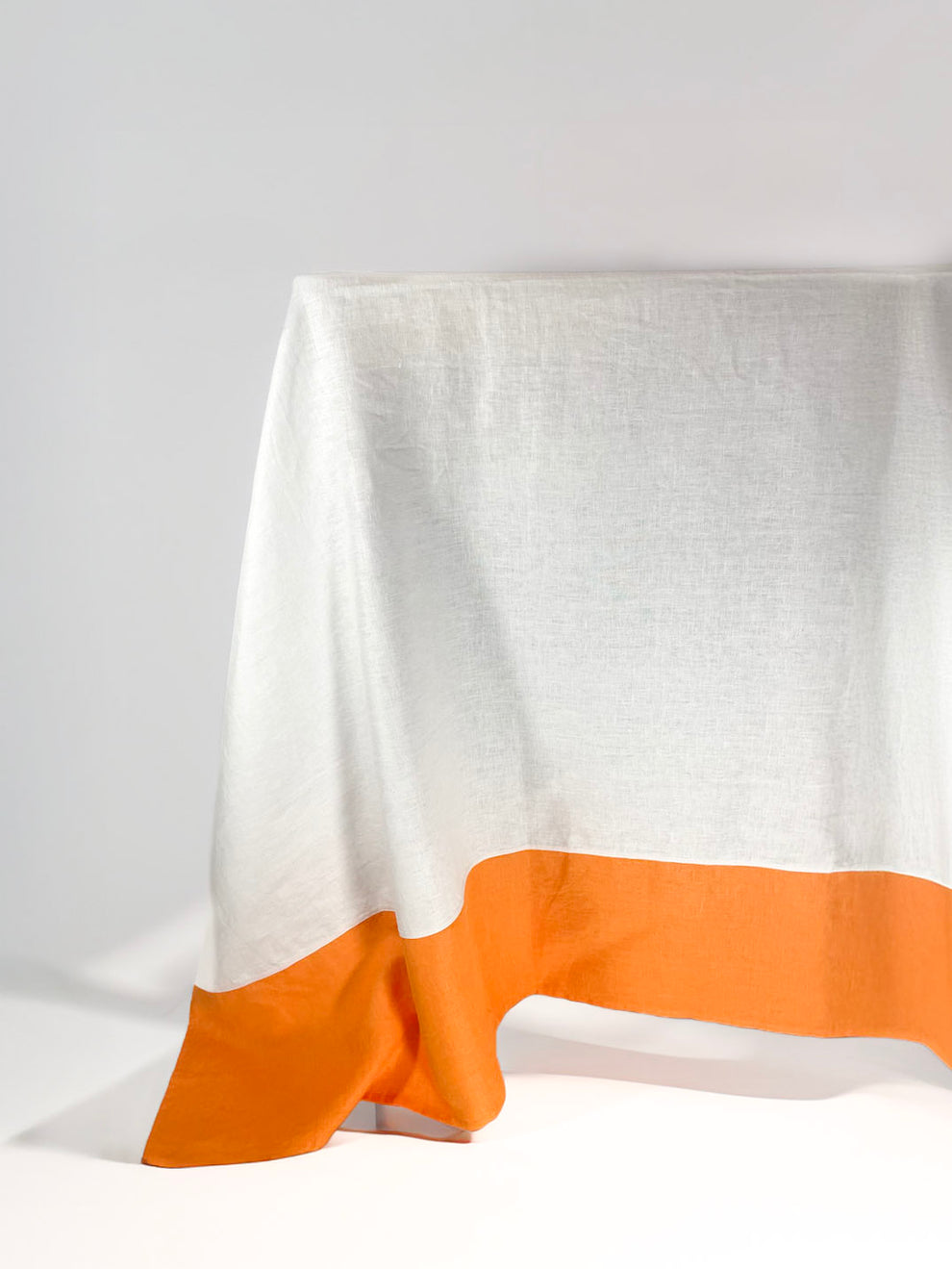 White with Orange Border Linen Table Cloth-0