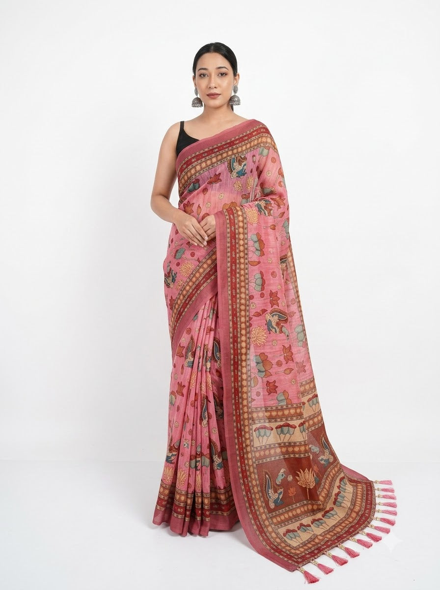 Sampriti Kalamkari Malmal Saree