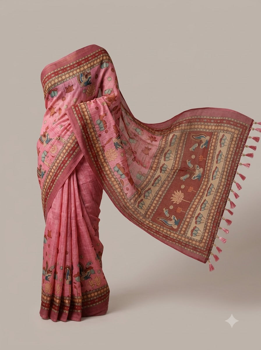 Sampriti Kalamkari Malmal Saree