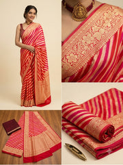Jacquard Striped Saree for Women (Red, 6.3 m)