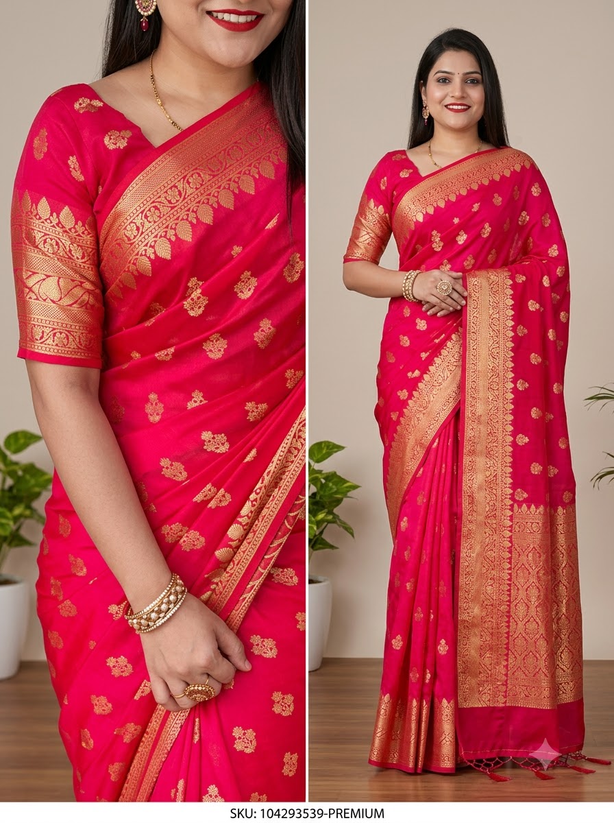 Banarasi Silk Saree With Blouse For Women (Dark Purple, 6.3M)