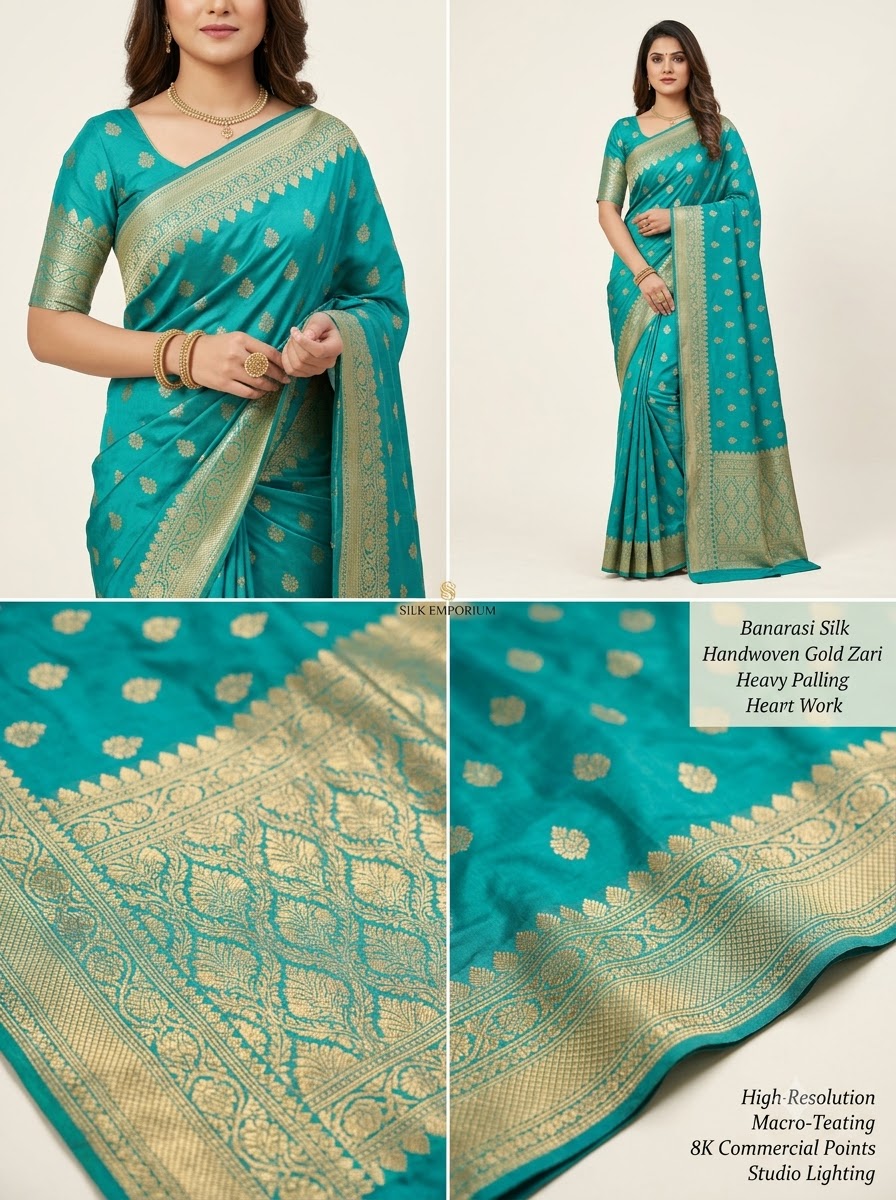 Banarasi Silk Saree With Blouse For Women (Dark Purple, 6.3M)