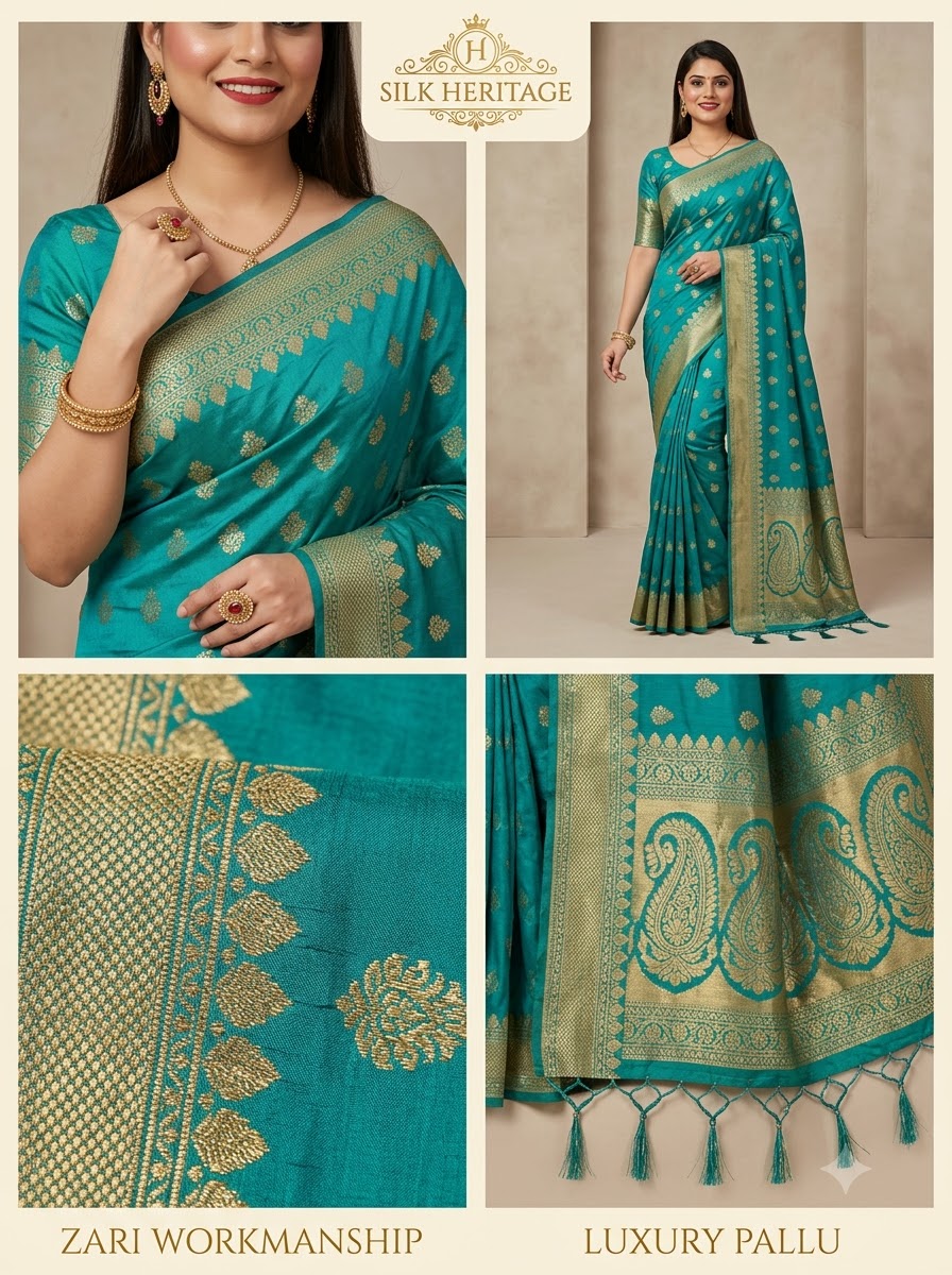 Banarasi Silk Saree With Blouse For Women (Dark Purple, 6.3M)