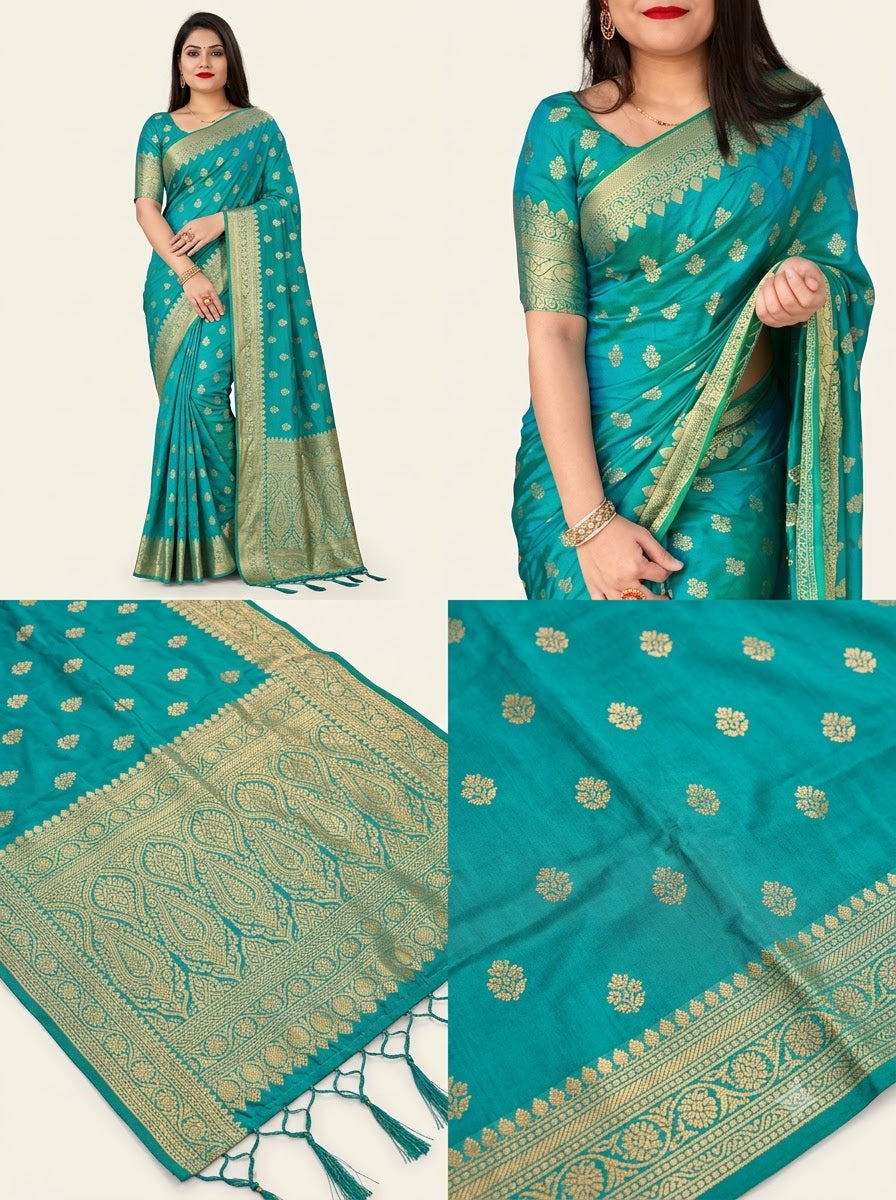 Banarasi Silk Saree With Blouse For Women (Dark Purple, 6.3M)
