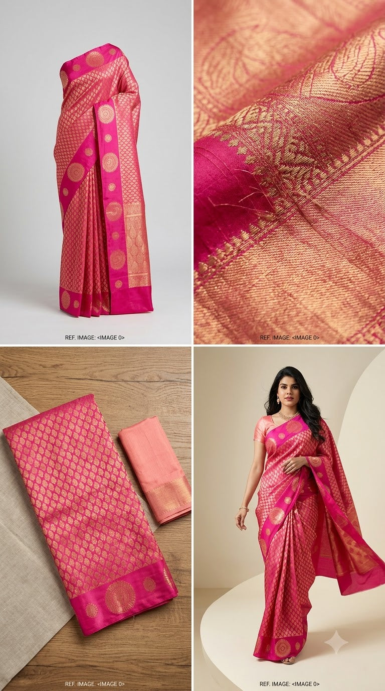 Jacquard Saree With Blouse For Women (Pink, 6.3M)