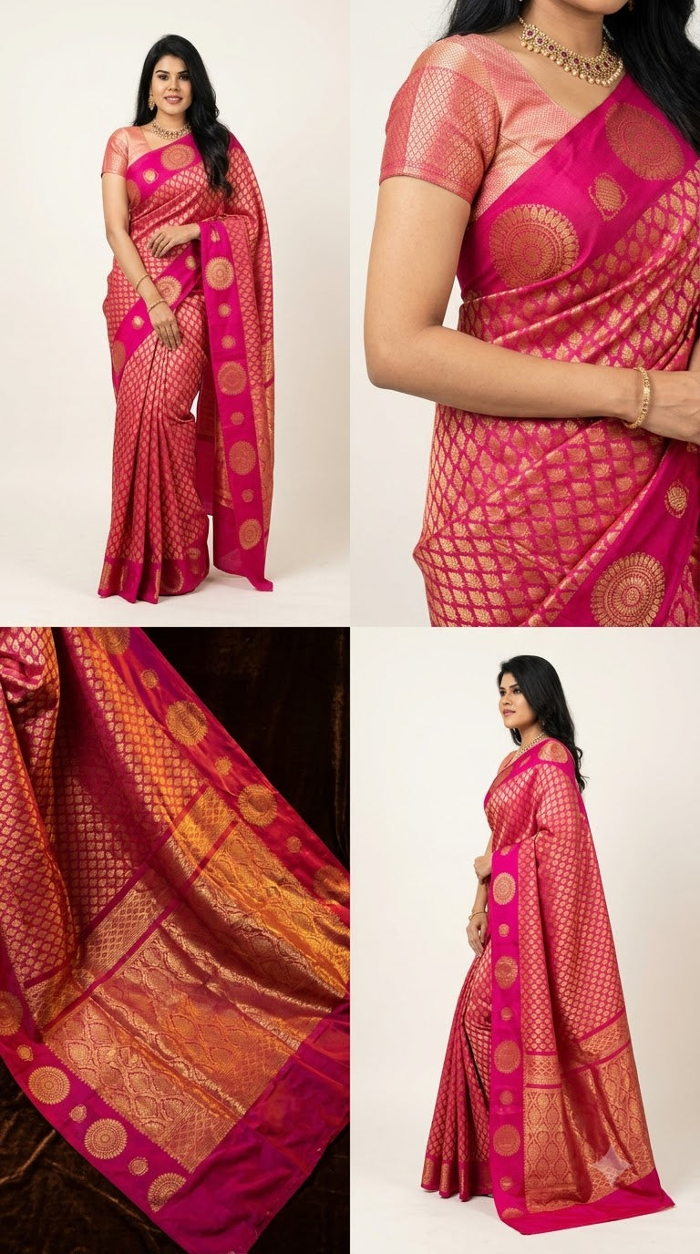 Jacquard Saree With Blouse For Women (Pink, 6.3M)