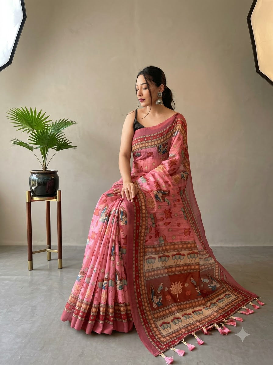 Sampriti Kalamkari Malmal Saree