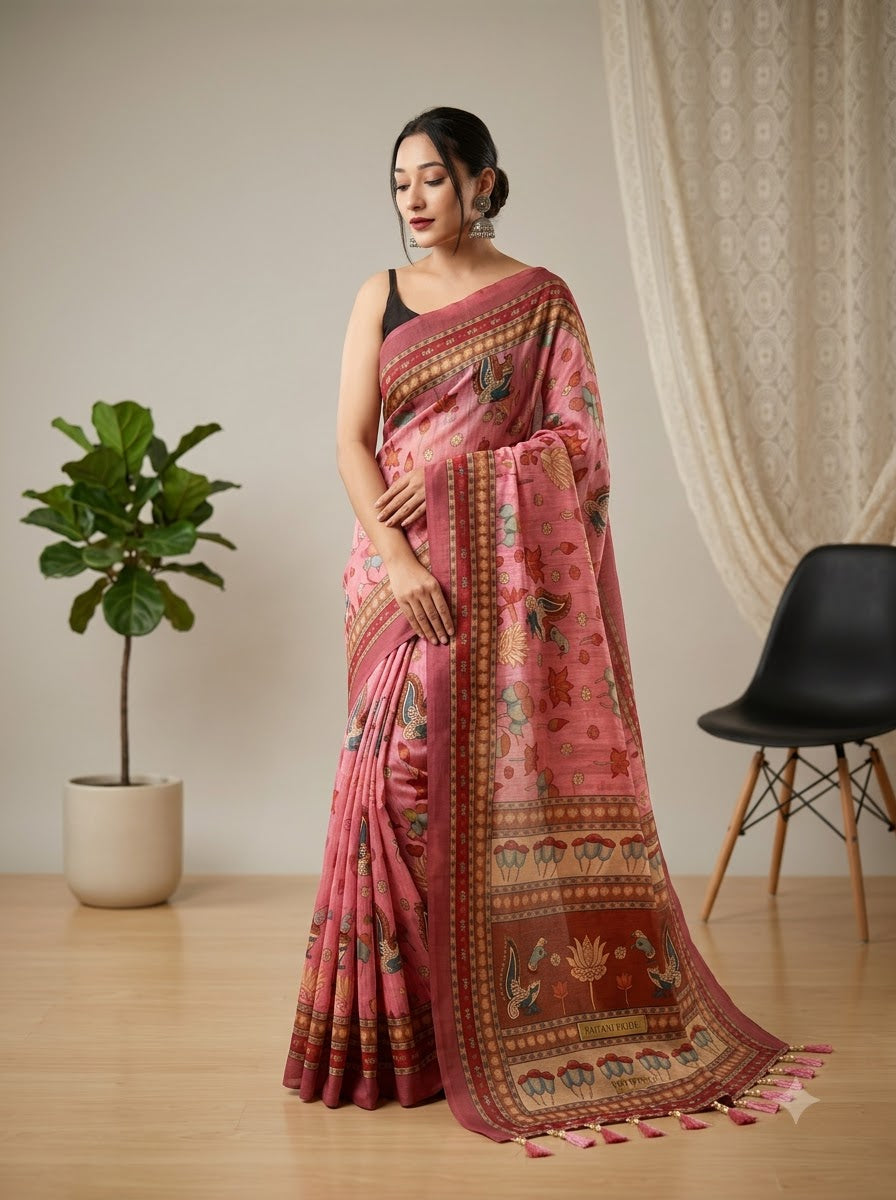 Sampriti Kalamkari Malmal Saree