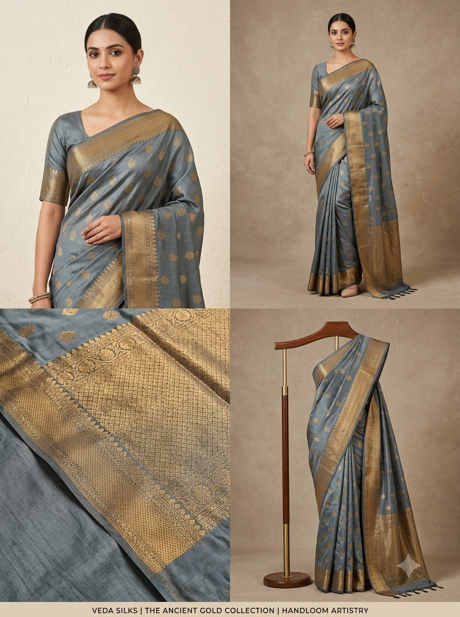 Banarasi Silk Saree With Blouse For Women (Dark Purple, 6.3M)