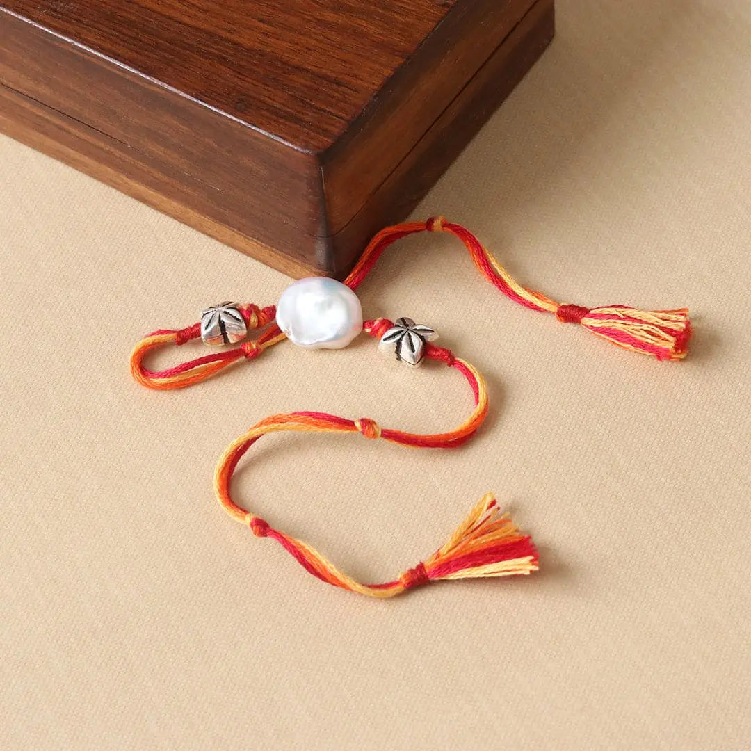 Silver Pearl Beads Rakhi Pratha - Jewellery Studio