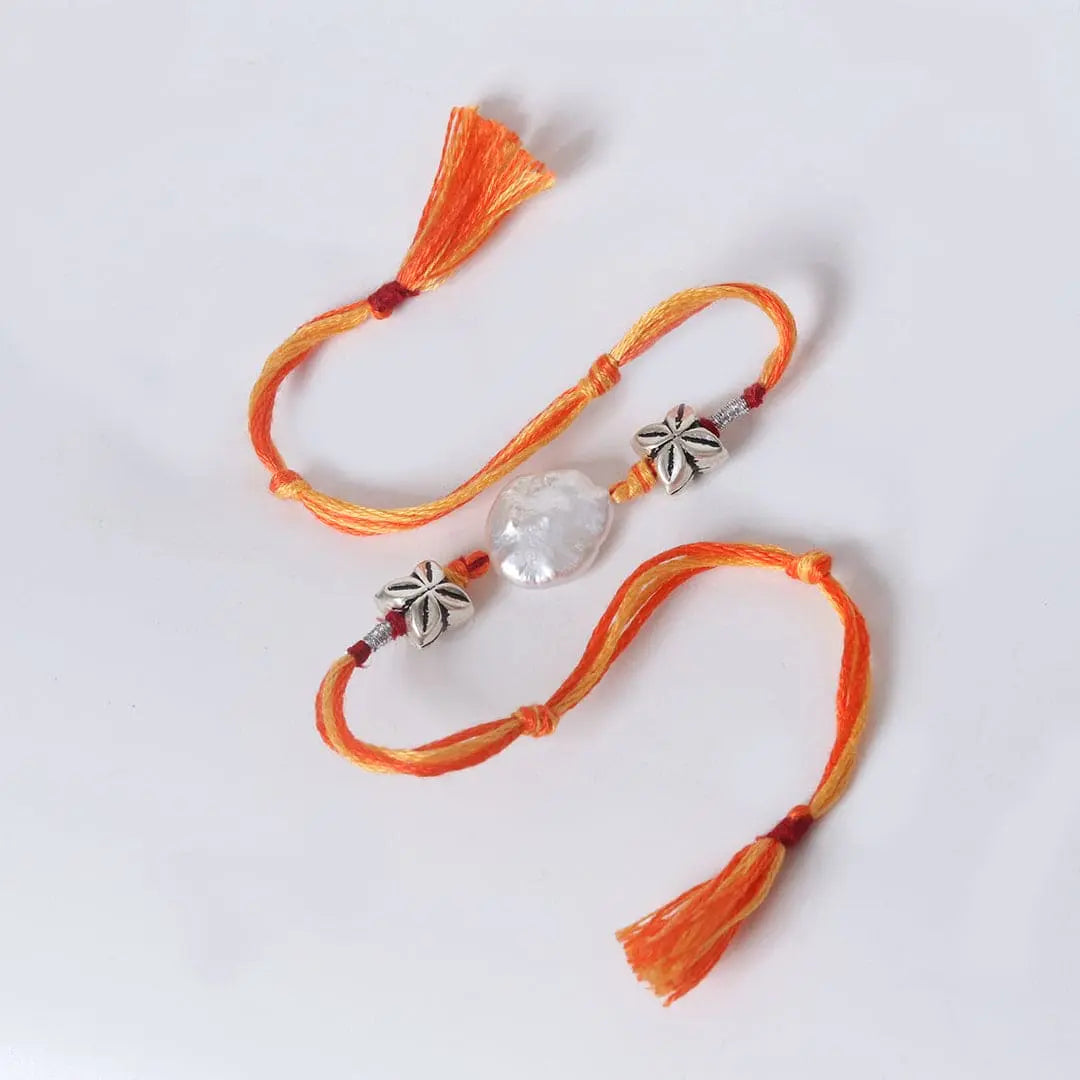 Silver Pearl Beads Rakhi Pratha - Jewellery Studio