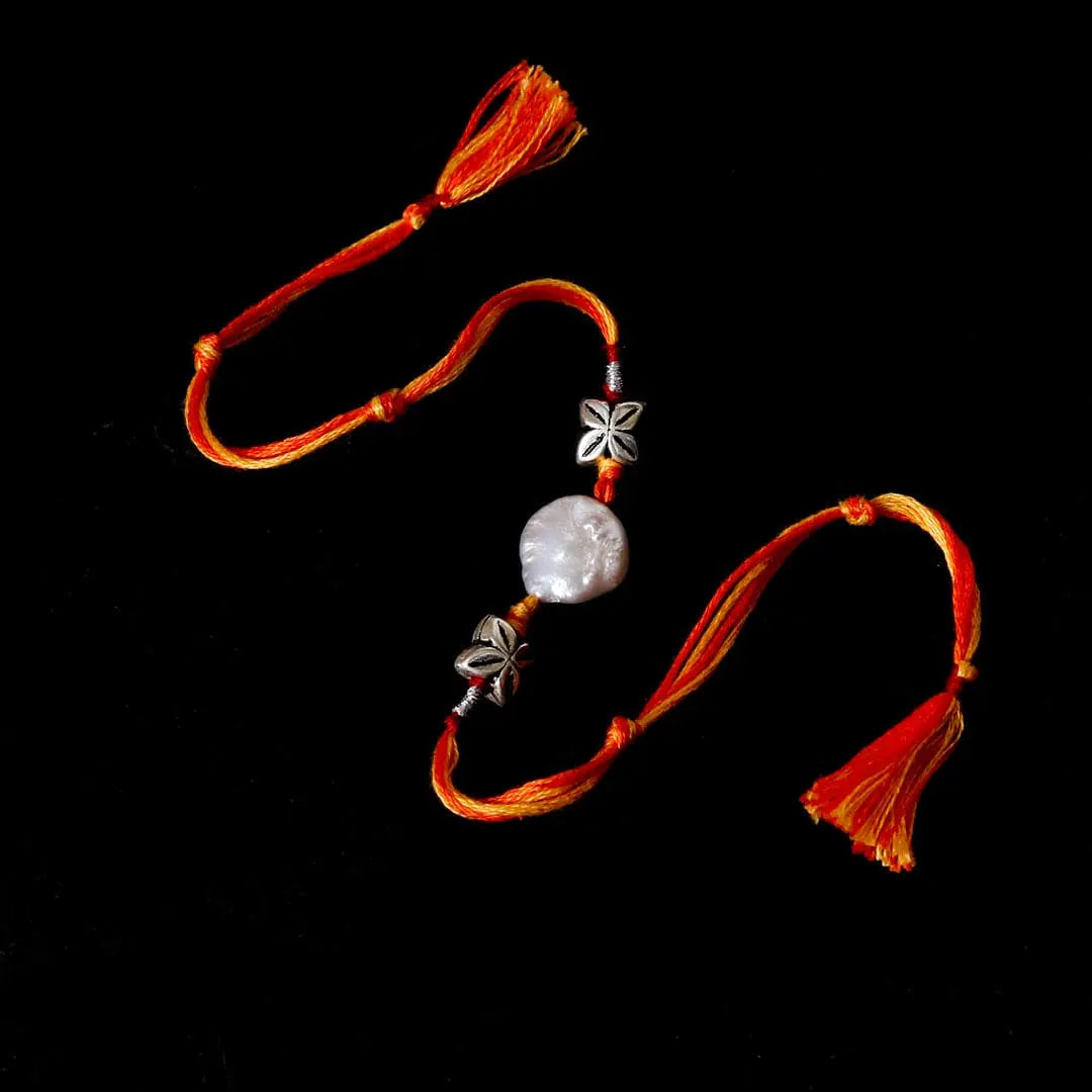 Silver Pearl Beads Rakhi Pratha - Jewellery Studio