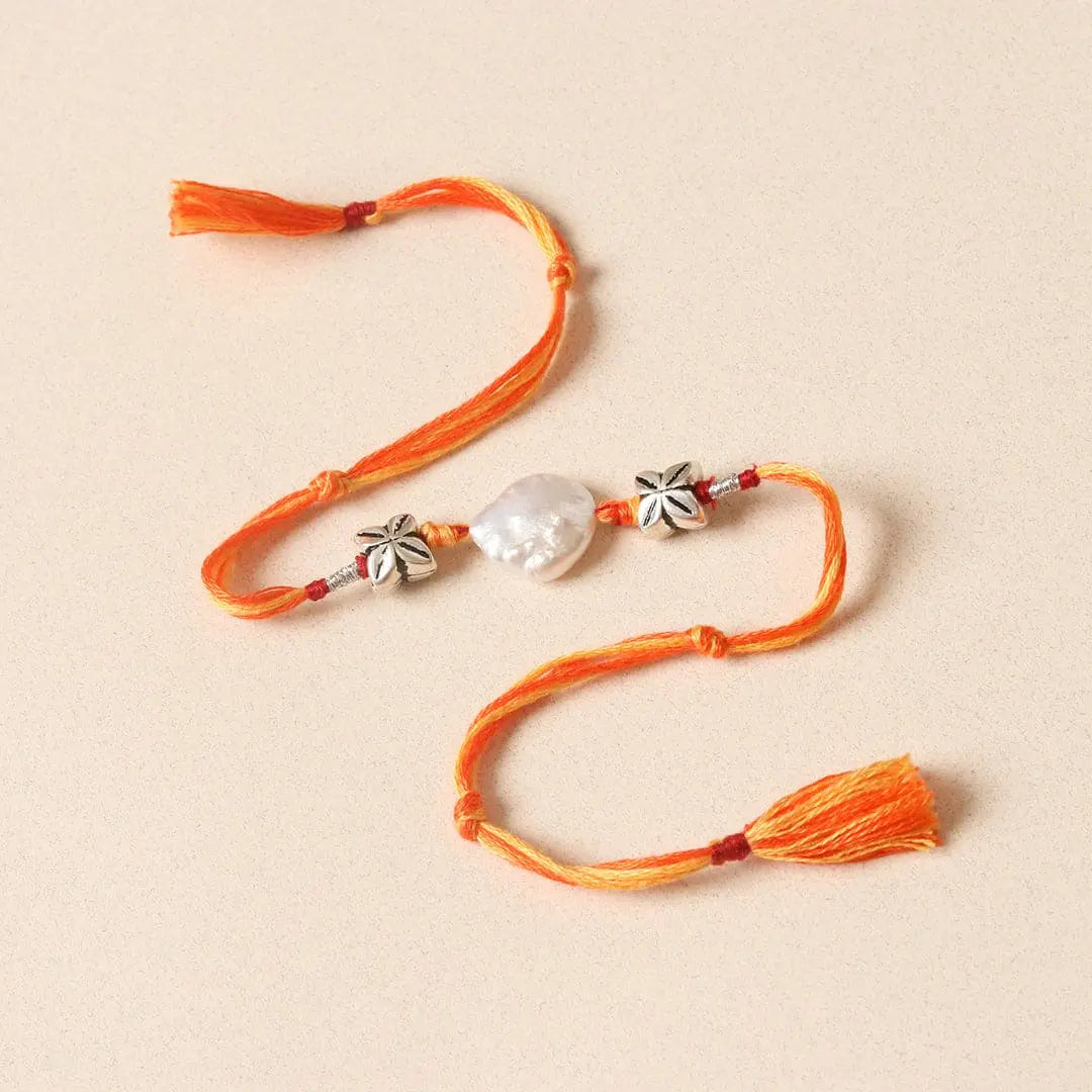 Silver Pearl Beads Rakhi Pratha - Jewellery Studio