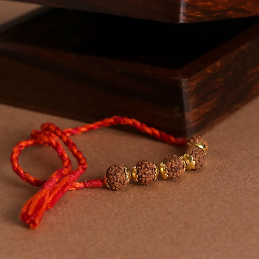 Rudraksha Golden Rakhi Pratha - Jewellery Studio