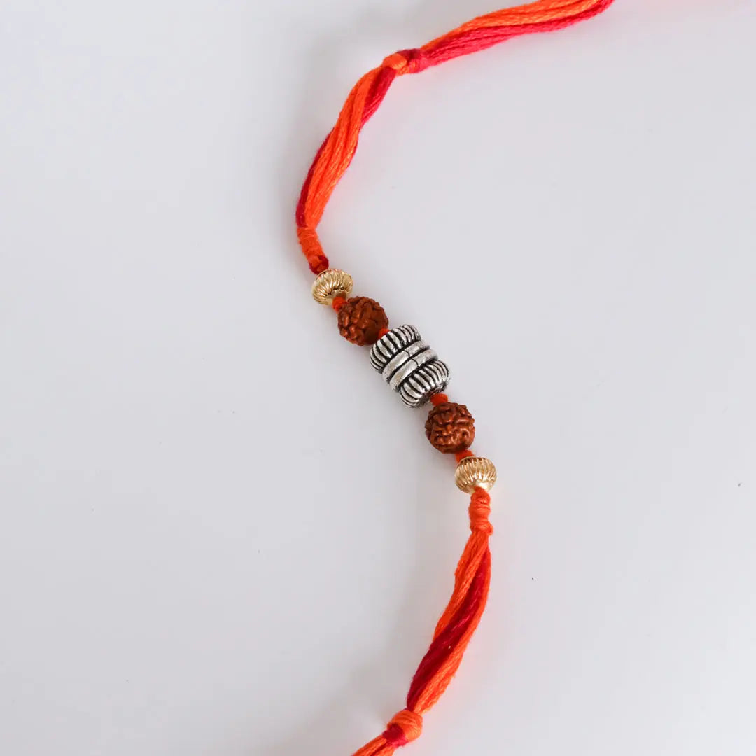 Rudraksh Silver Beads Rakhi Pratha - Jewellery Studio