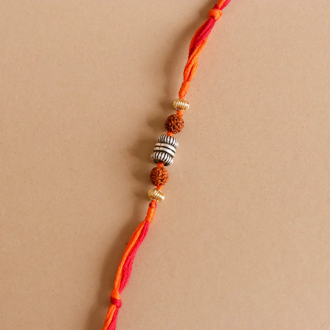 Rudraksh Silver Beads Rakhi Pratha - Jewellery Studio