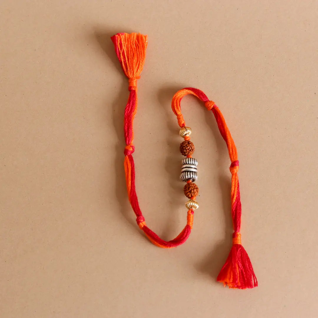 Rudraksh Silver Beads Rakhi Pratha - Jewellery Studio