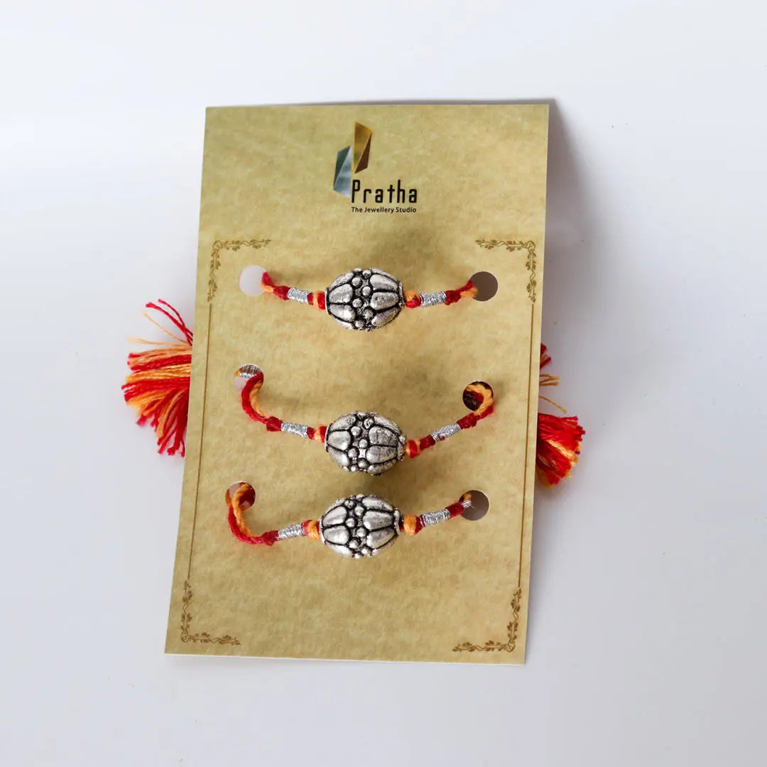 Silver Round Beads Rakhis ( Pack Of 3 ) Pratha - Jewellery Studio