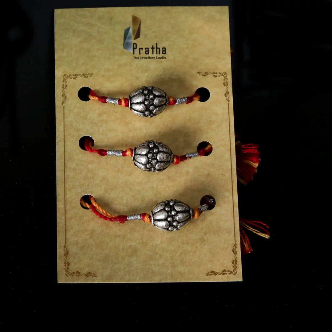 Silver Round Beads Rakhis ( Pack Of 3 ) Pratha - Jewellery Studio