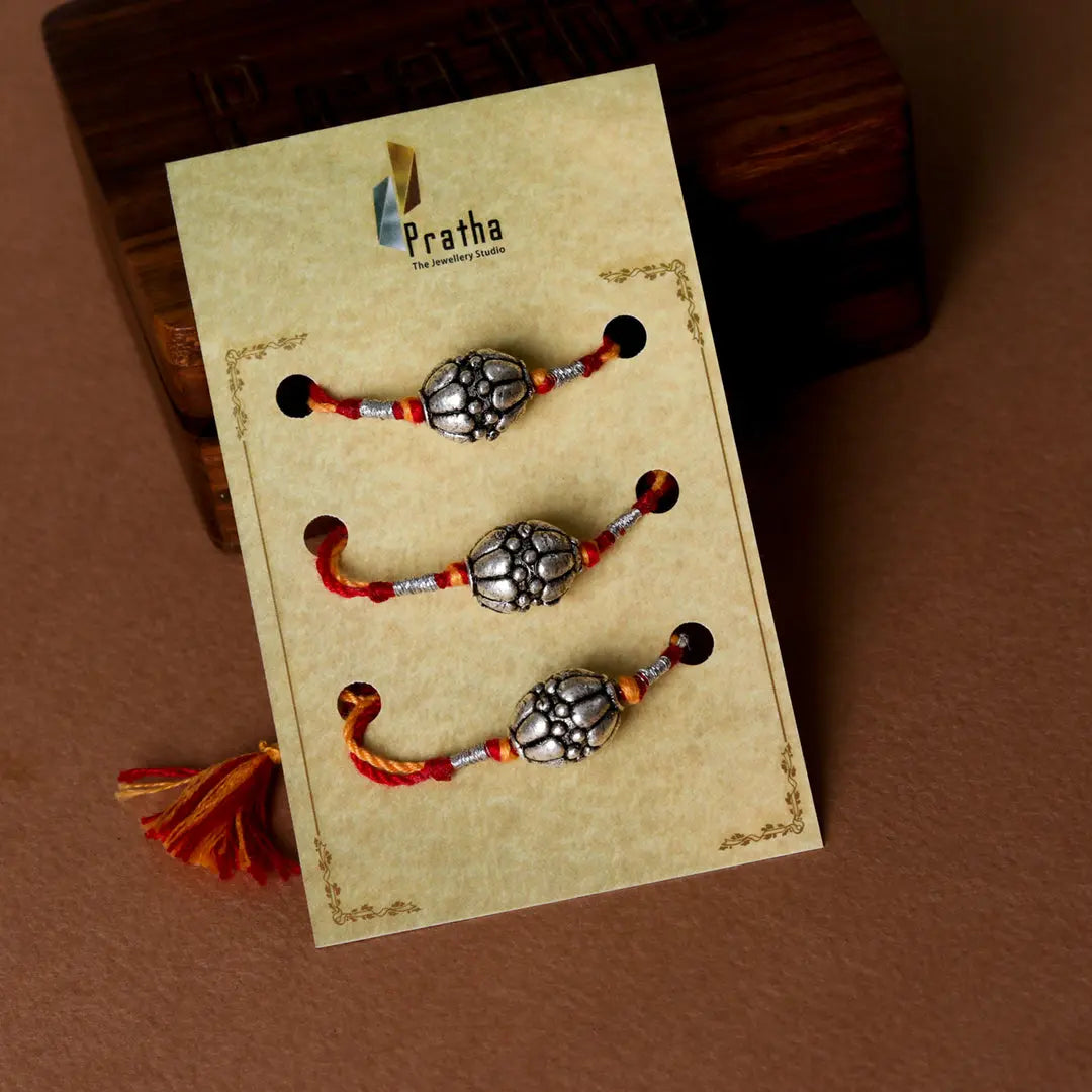 Silver Round Beads Rakhis ( Pack Of 3 ) Pratha - Jewellery Studio