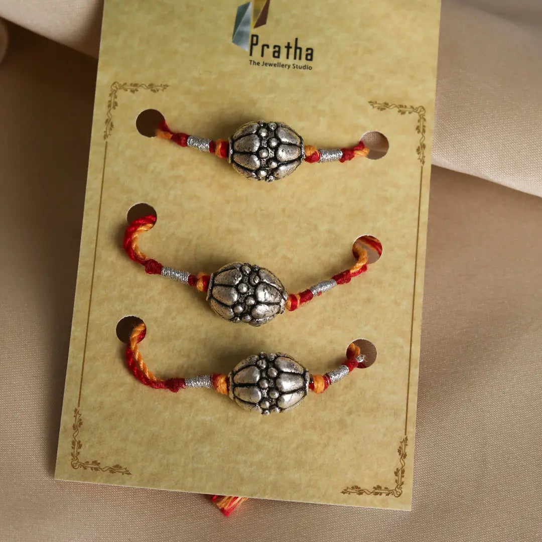 Silver Round Beads Rakhis ( Pack Of 3 ) Pratha - Jewellery Studio