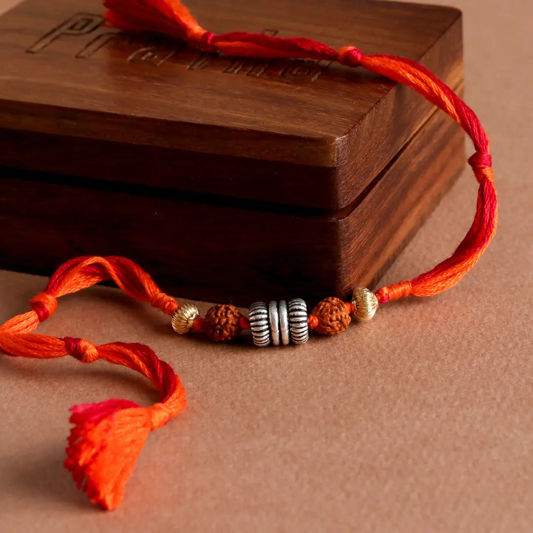 Rudraksh Silver Beads Rakhi Pratha - Jewellery Studio