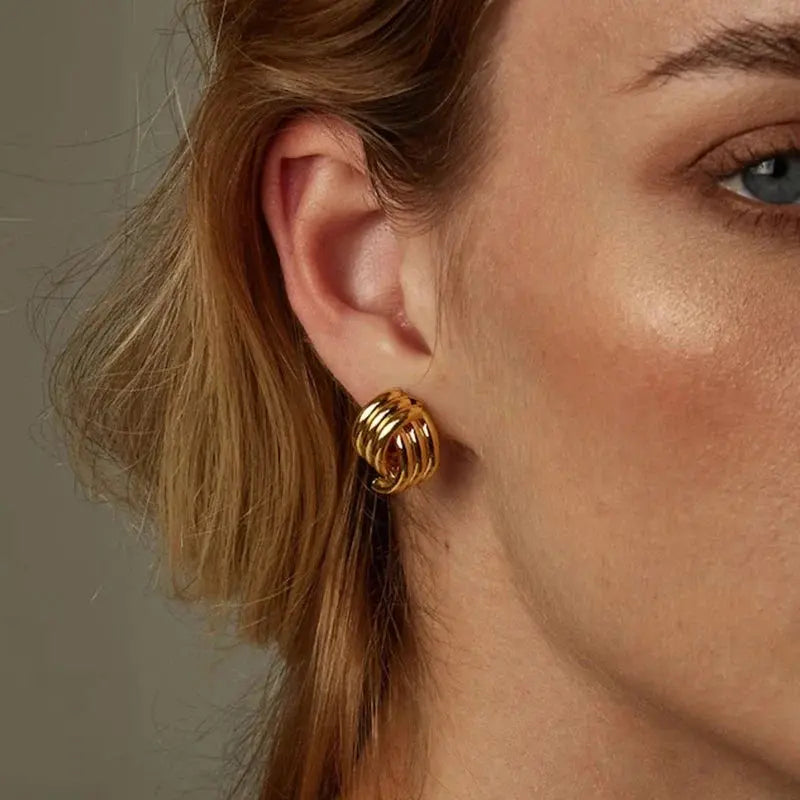 Three-Layer Textured Knot Earrings for Women SORI STYLE
